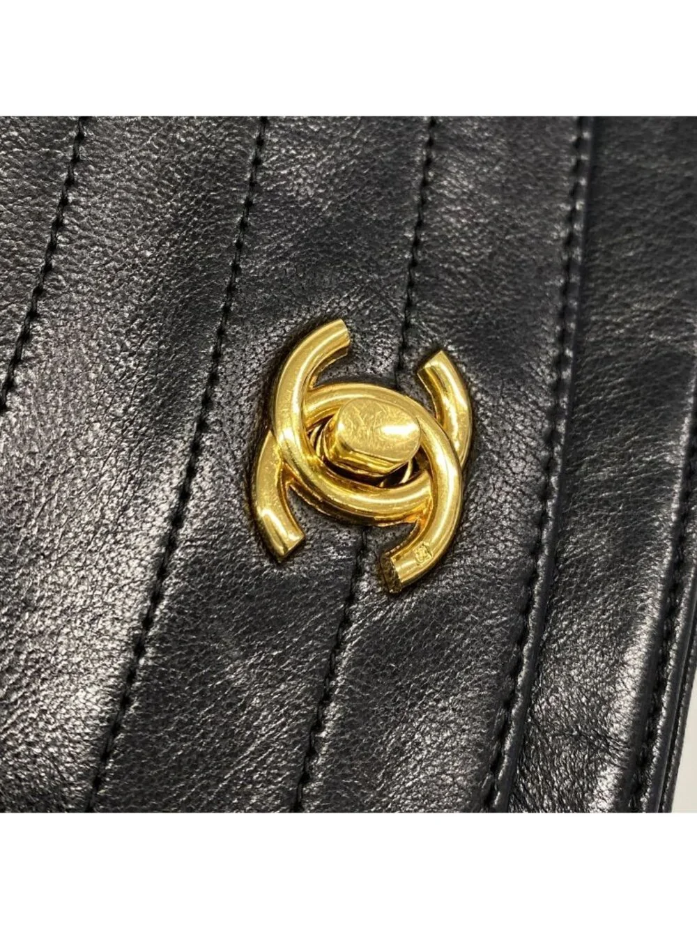Chanel Shoulder Bag Half Moon Lambskin Black Gold